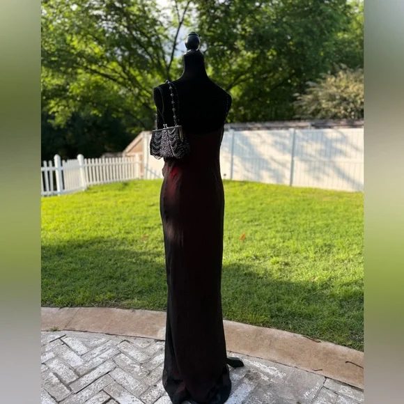 Y2k Elegant Black and Red Evening beaded silk Gown